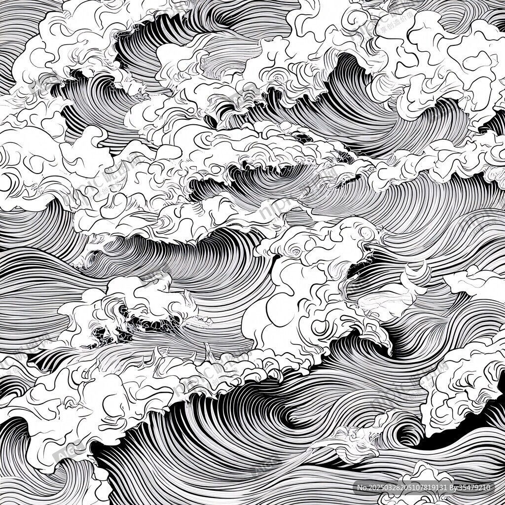 黑白海浪纹图案设计素材