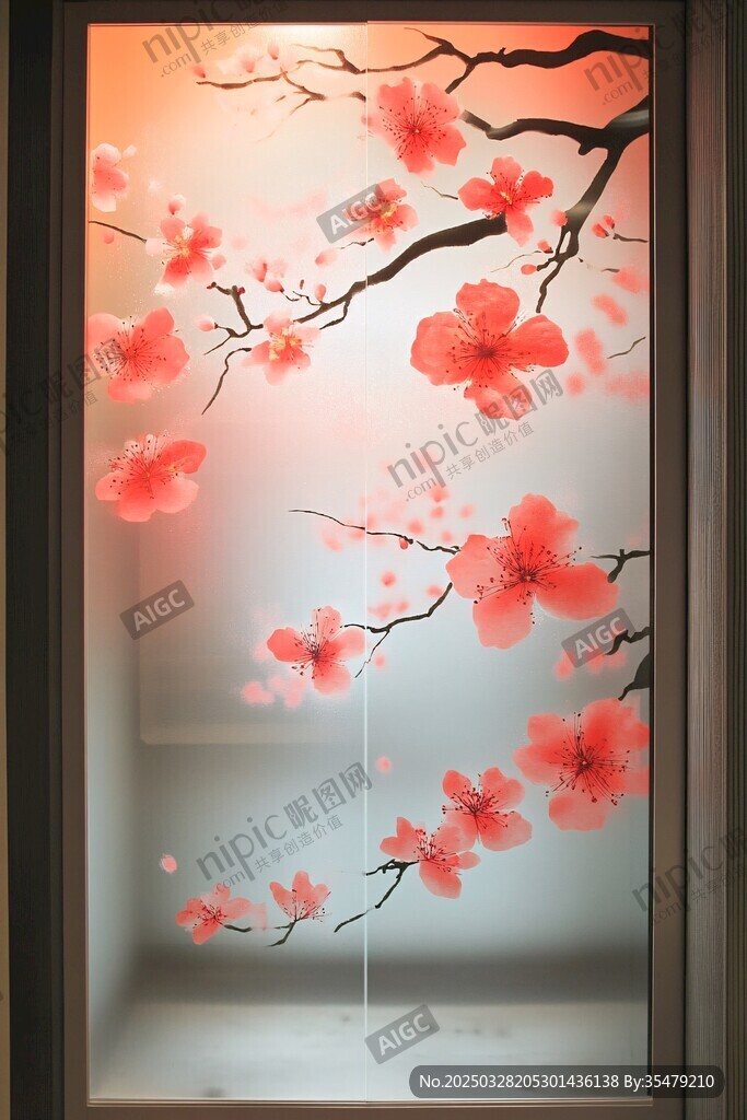 粉色樱花玻璃艺术装饰画