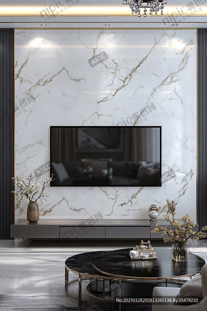 现代简约大理石电视背景墙
