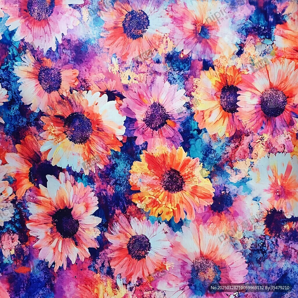 梦幻绚丽的多彩花卉图案