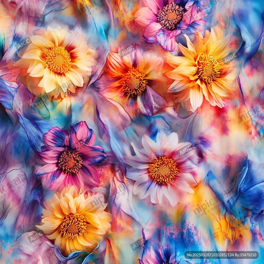 梦幻多彩花卉图案