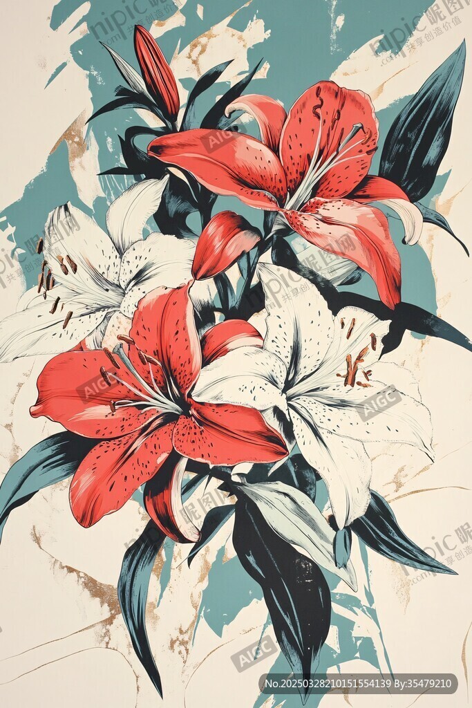 复古风百合花卉插画
