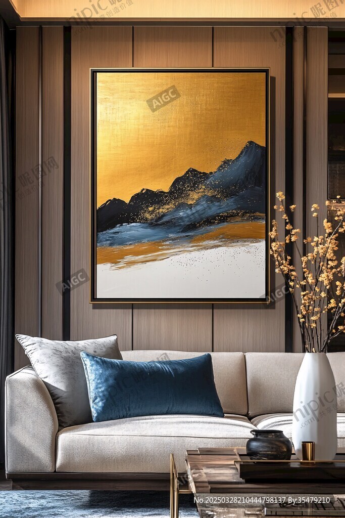 客厅中的山水艺术挂画