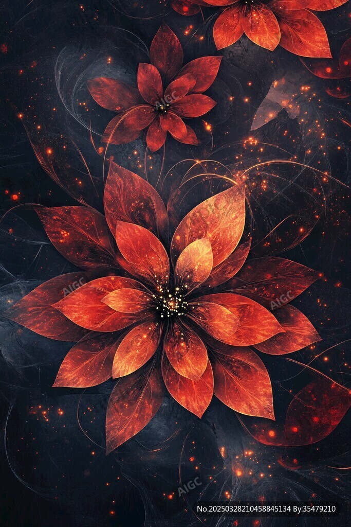 梦幻炫彩红色花卉图案