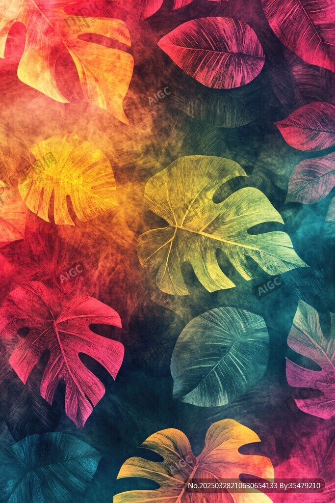 多彩热带植物叶片图案