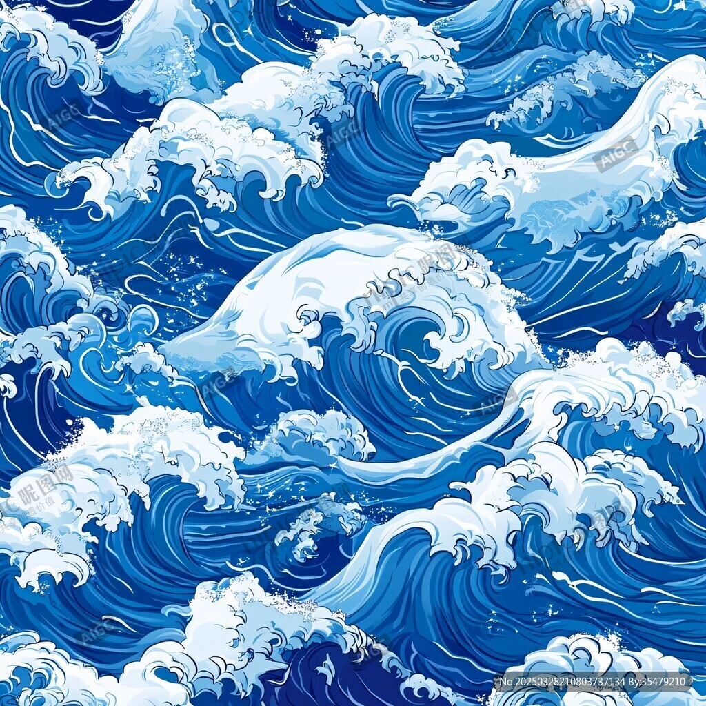 蓝色海浪无缝图案纹理