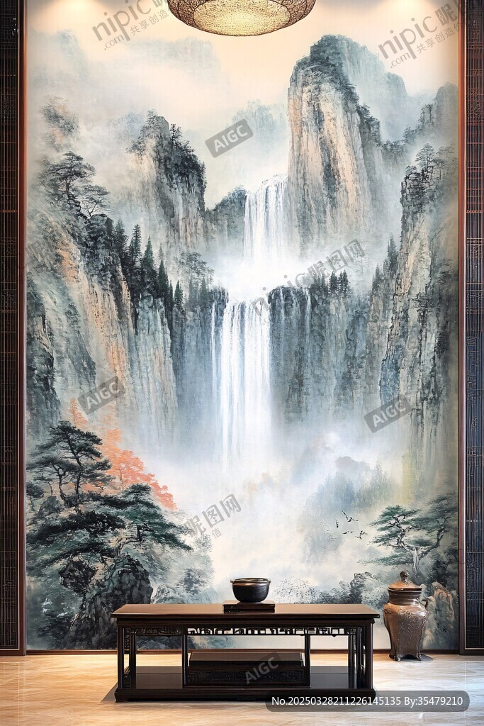 中式山水壁画的雅致空间