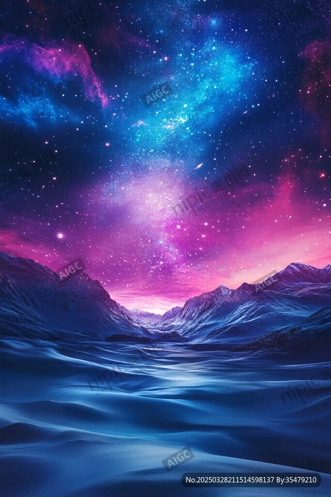 梦幻星空下的雪山奇景