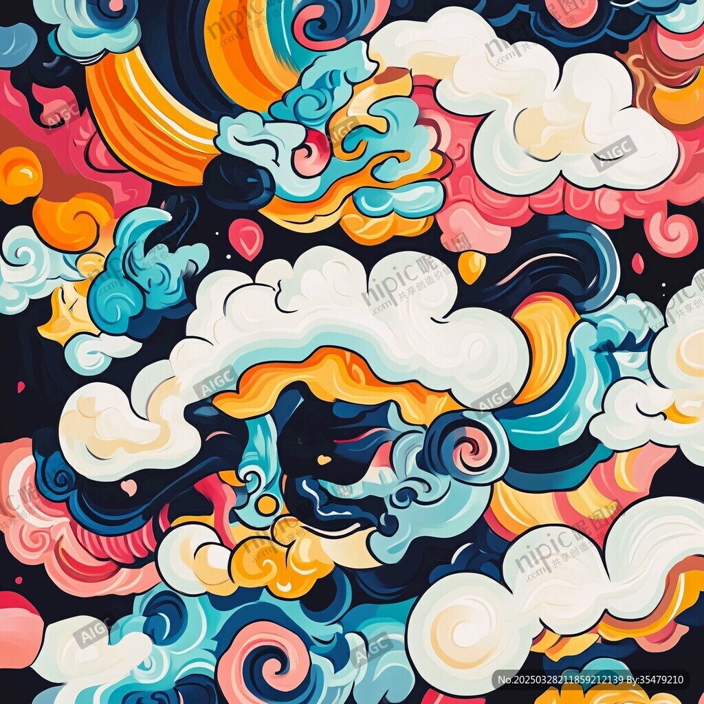 梦幻多彩云纹图案设计
