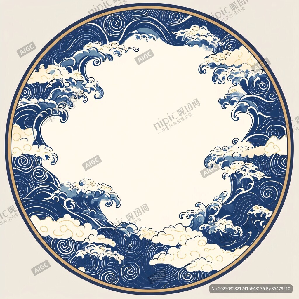 中式海浪圆形传统图案