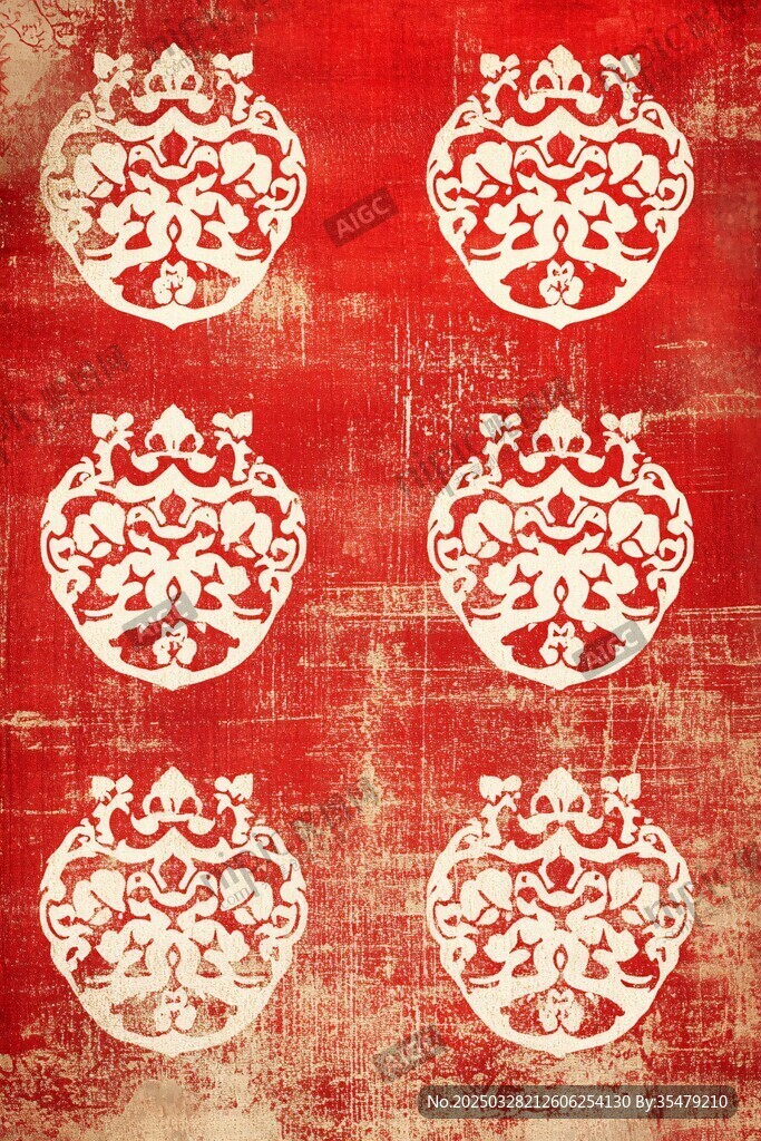 复古红底白色花纹图案