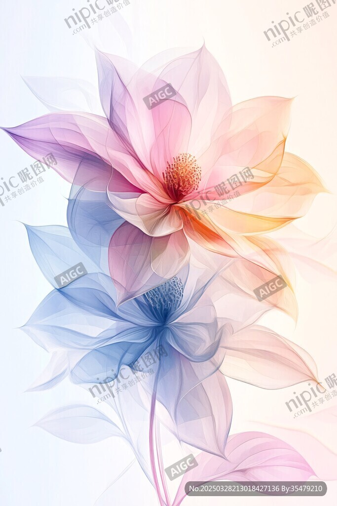 梦幻渐变花朵艺术插画