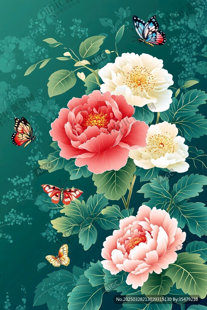 牡丹蝴蝶图 中式花卉之美