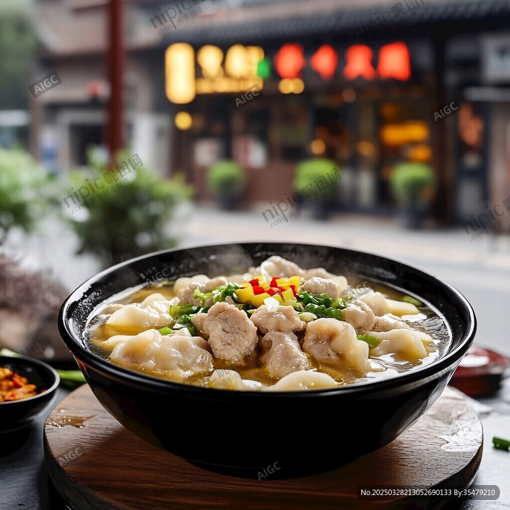 街头美味馄饨汤诱人飘香