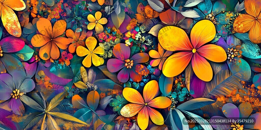 缤纷多彩花卉图案背景图