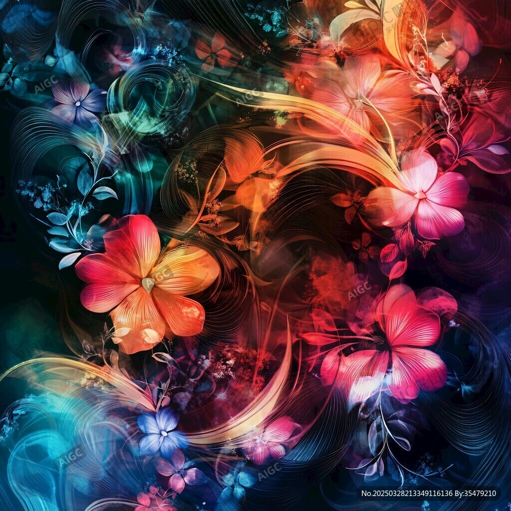 梦幻炫彩花卉抽象艺术图