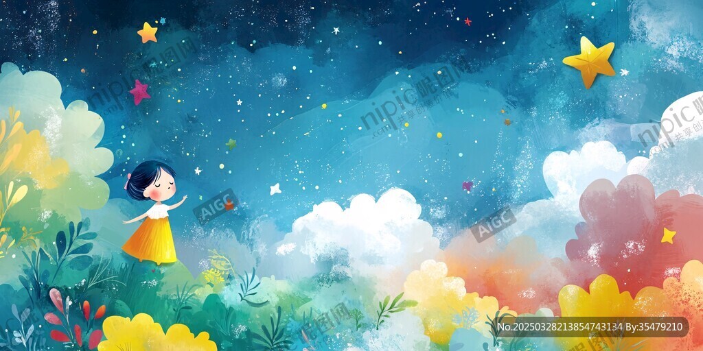 女孩在梦幻星空下的奇幻世界