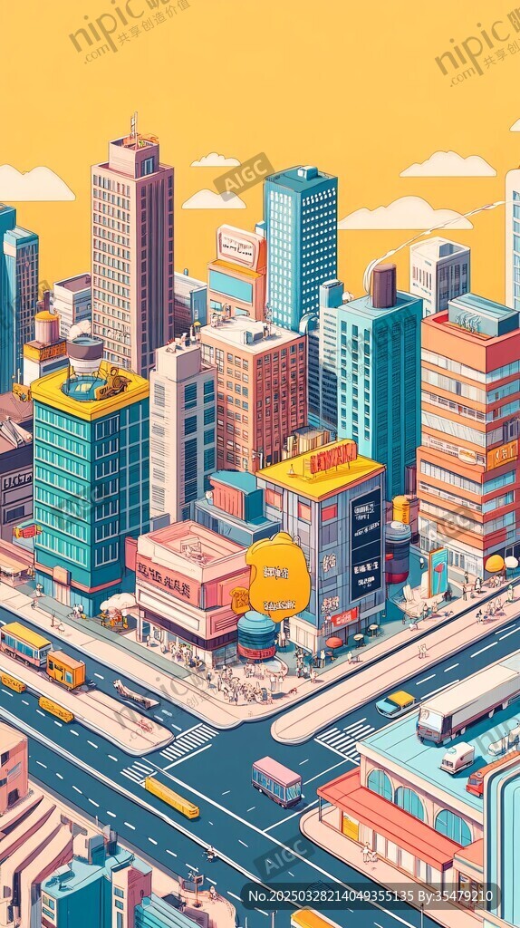 缤纷都市街区插画景观