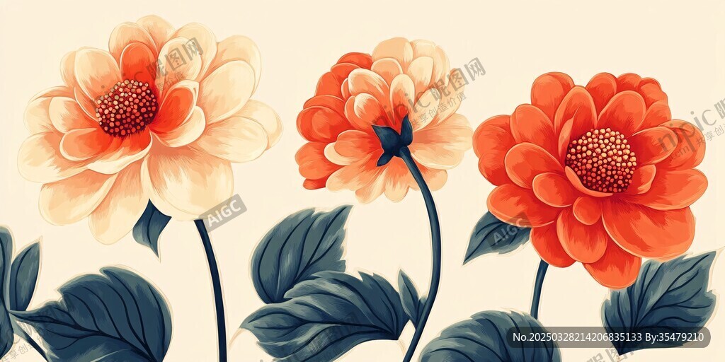三朵艳丽花卉插画