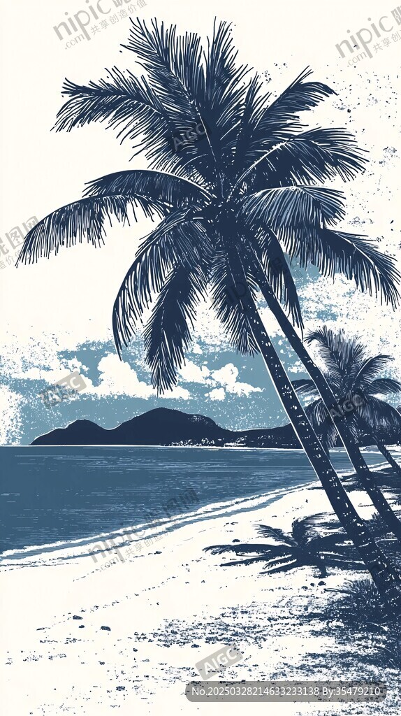 海边椰树风景剪影