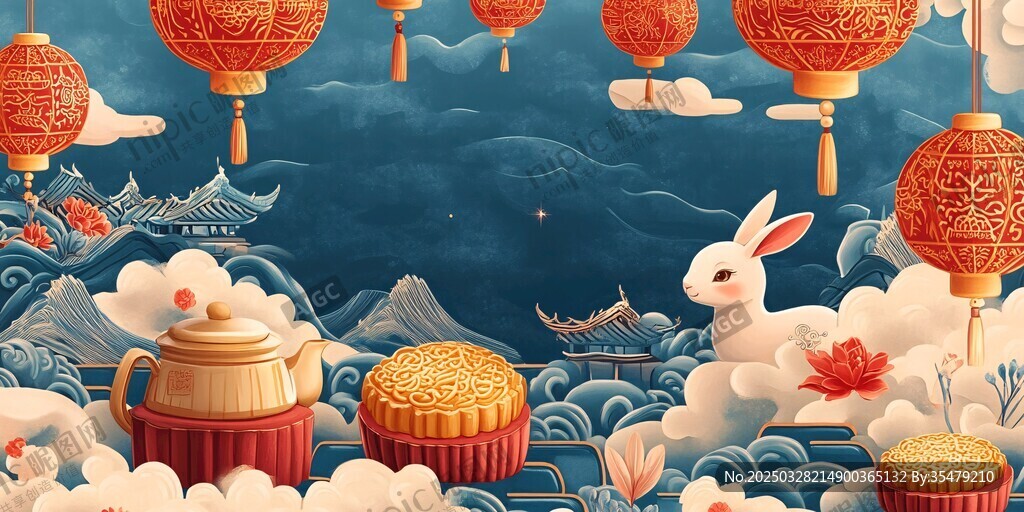玉兔贺岁 中式佳节祥瑞景