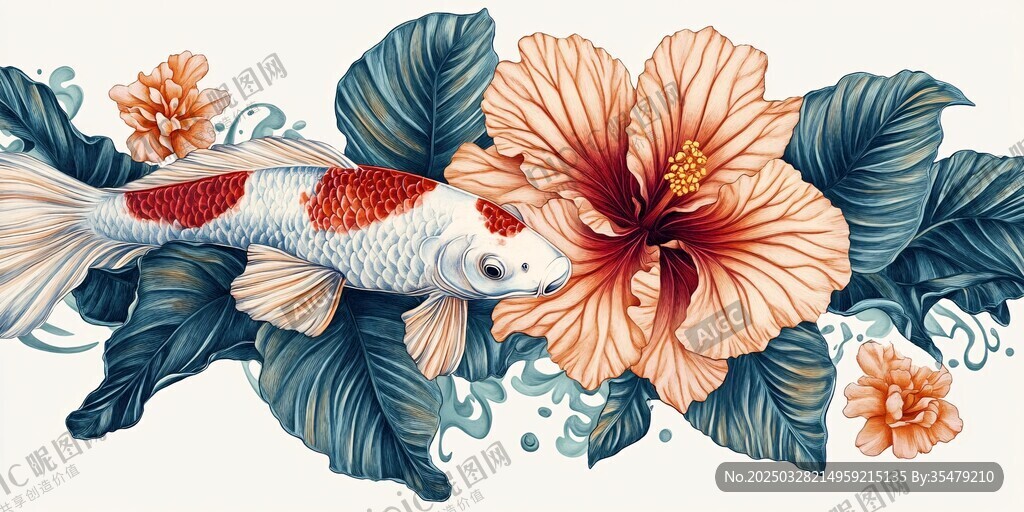 锦鲤伴花图