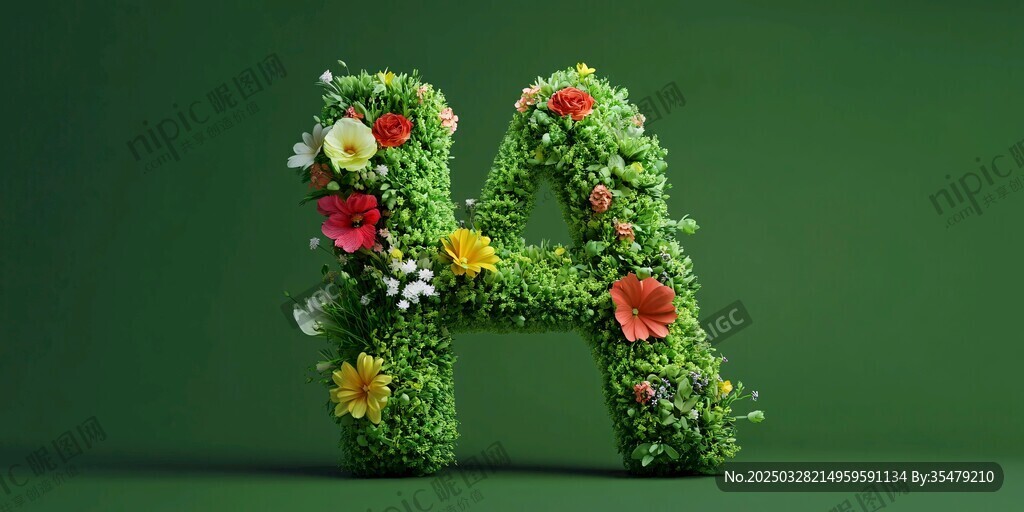 花卉绿植组成的字母A