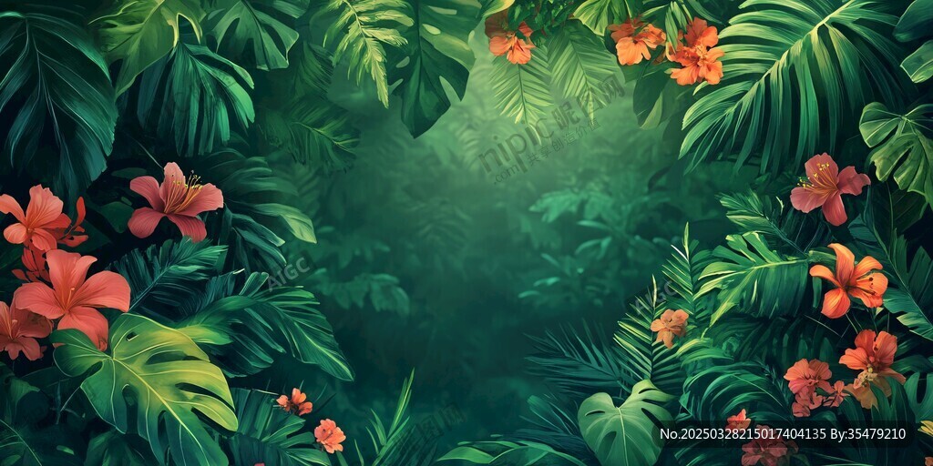 梦幻热带植物花卉背景
