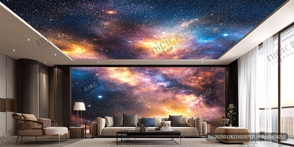 梦幻星空客厅墙面天花板装饰