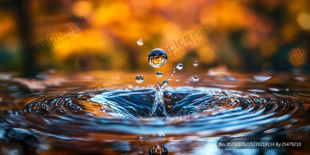 水滴入水泛起美丽涟漪