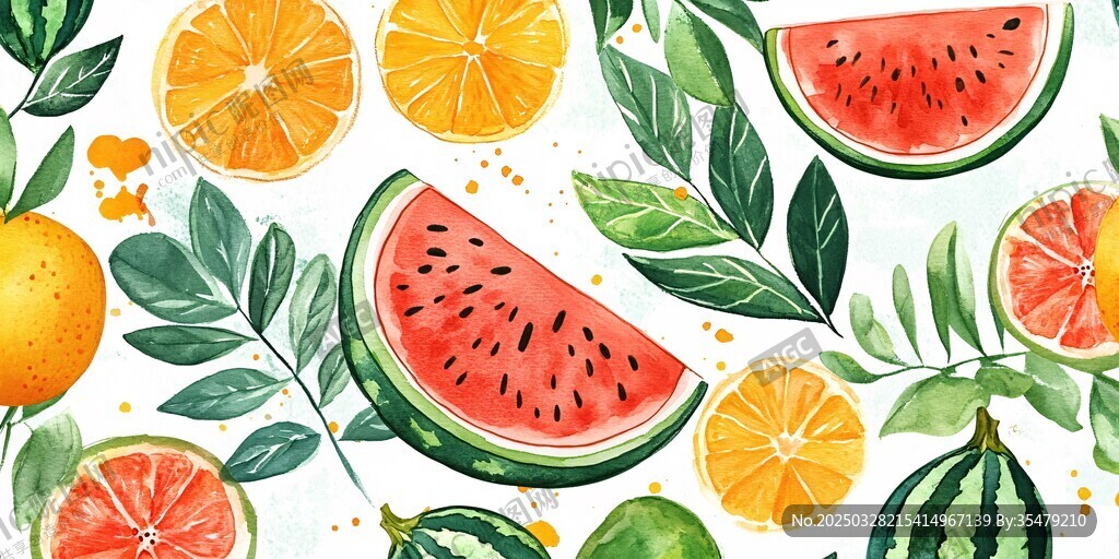 夏日清新水果水彩插画