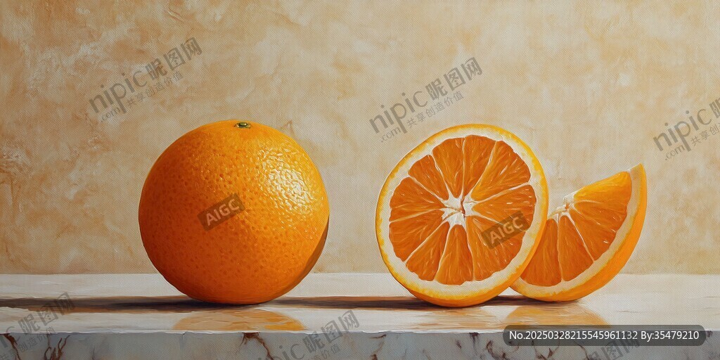 完整与切片的新鲜橙子