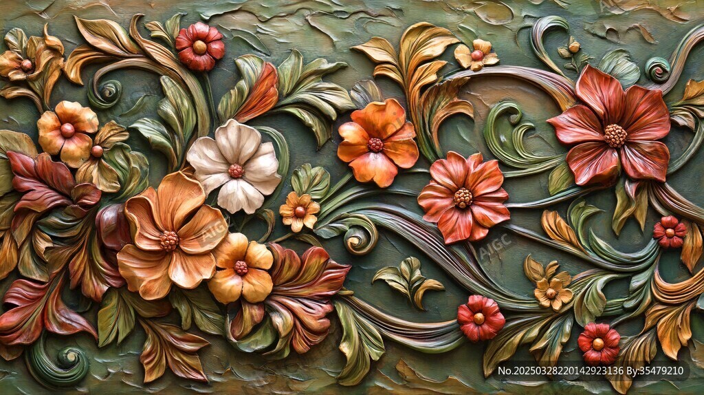 精美花卉浮雕装饰图案