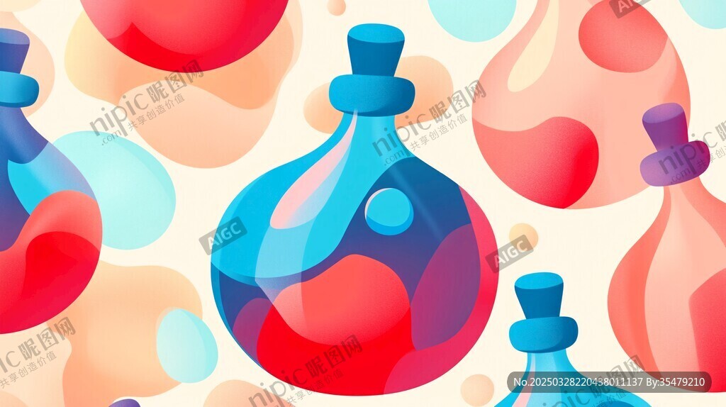 多彩魔法药剂瓶插画图案