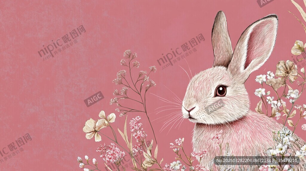 粉色背景中的可爱兔子插画