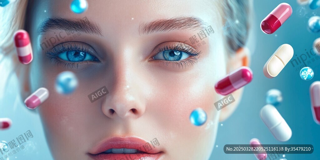 女性面容与缤纷药丸世界