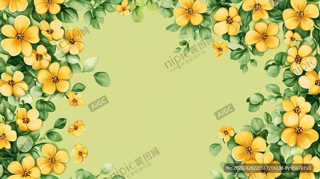 黄绿花卉边框背景图