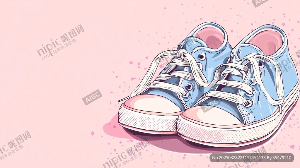 蓝色系可爱帆布鞋插画