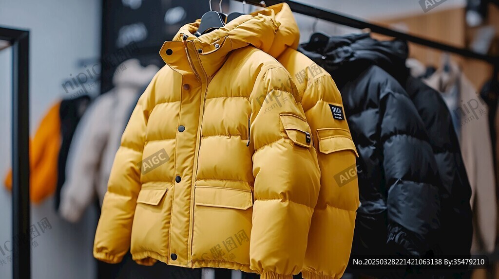 黄色羽绒服挂于店中展示