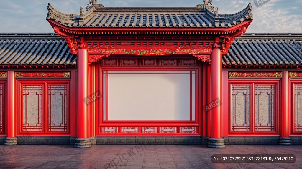 中式红墙古建筑场景