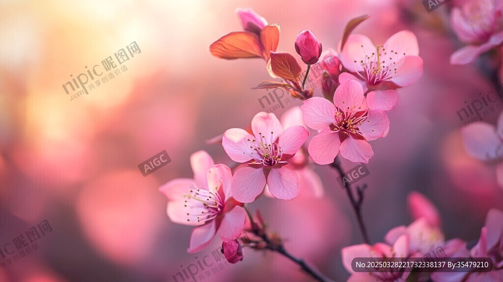 春日粉嫩绽放的娇艳花朵