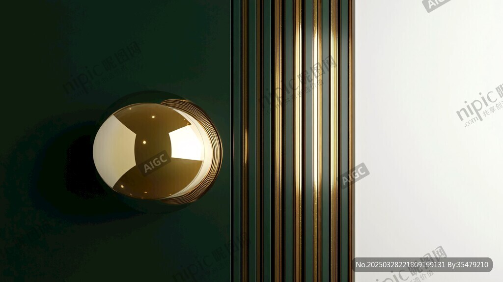 绿色墙面的金色装饰灯具