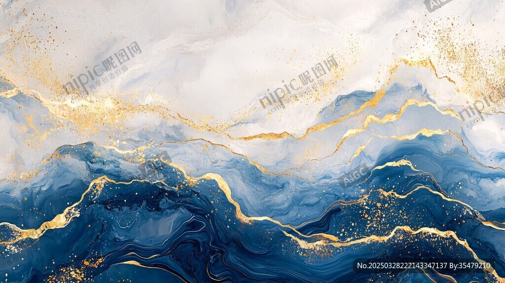 梦幻蓝金山水抽象艺术画