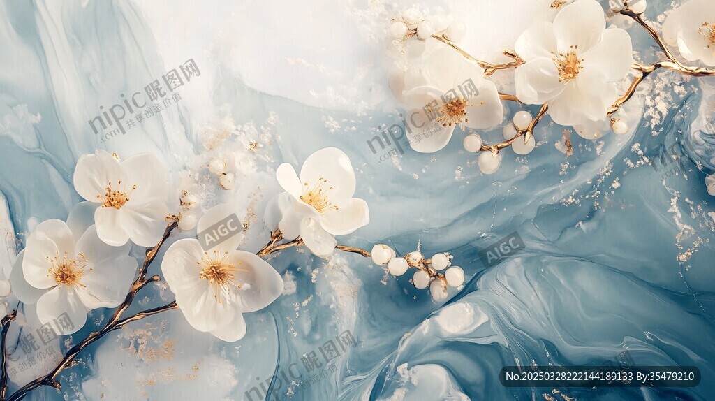 梦幻蓝白花卉艺术画面