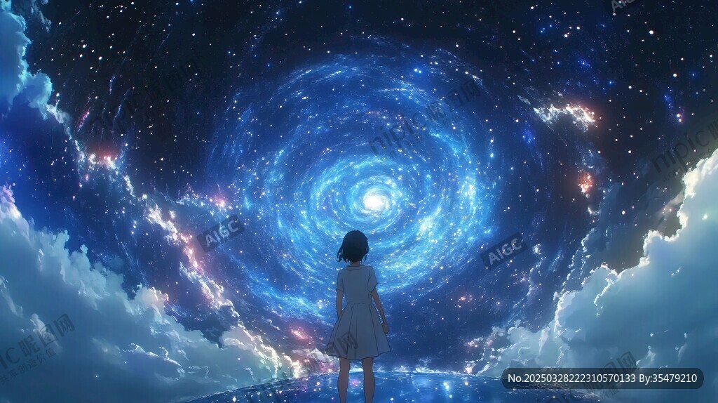 少女凝望浩瀚璀璨星河