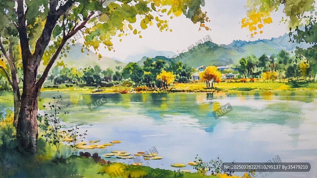 湖畔秋景 静谧自然的诗意画卷