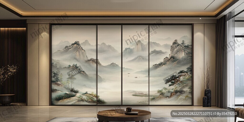 中式山水屏风的雅致空间
