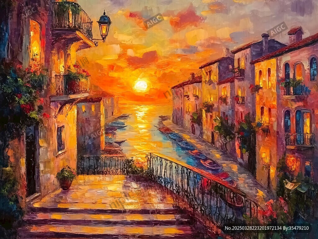 夕阳下的浪漫海滨街道