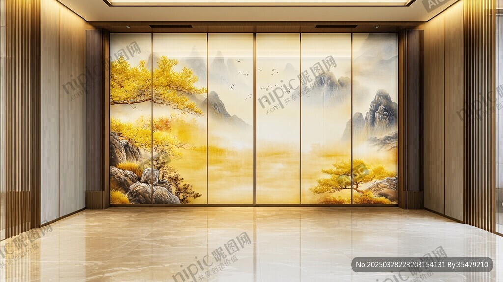 中式山水屏风玄关装饰画