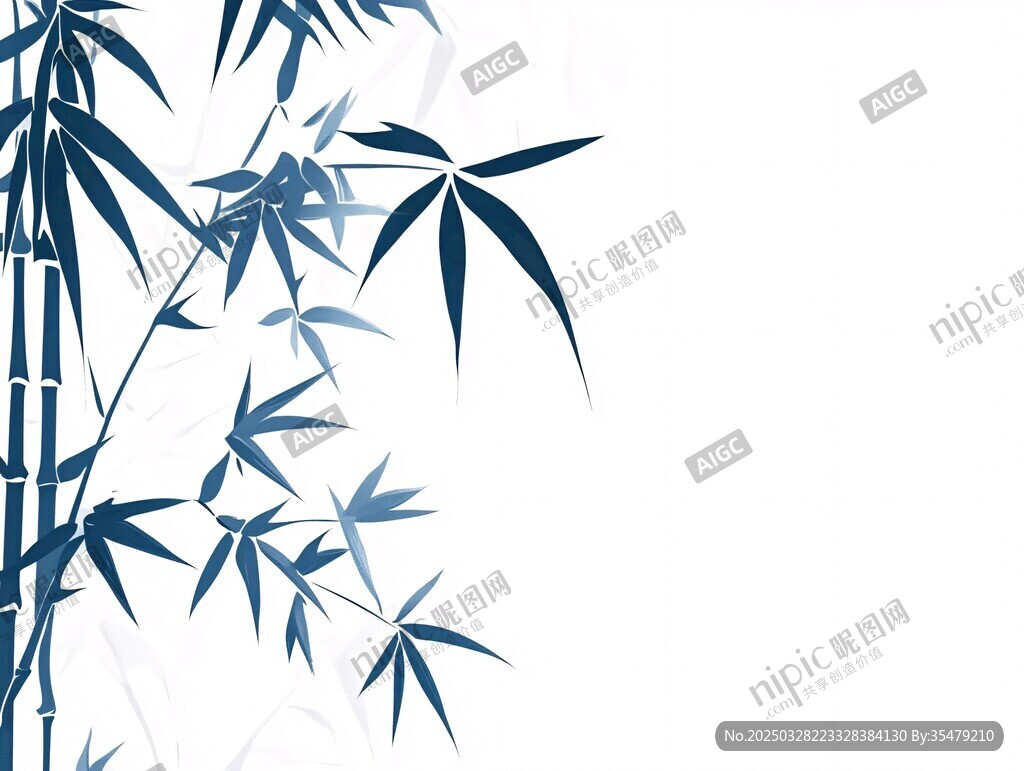 水墨风蓝竹插画背景图